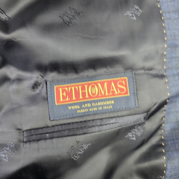 3JOS A BANK Blazer Men’s 46R Blue Plaid Wool Cashmere Blend E. Thomas - Picture 7 of 11